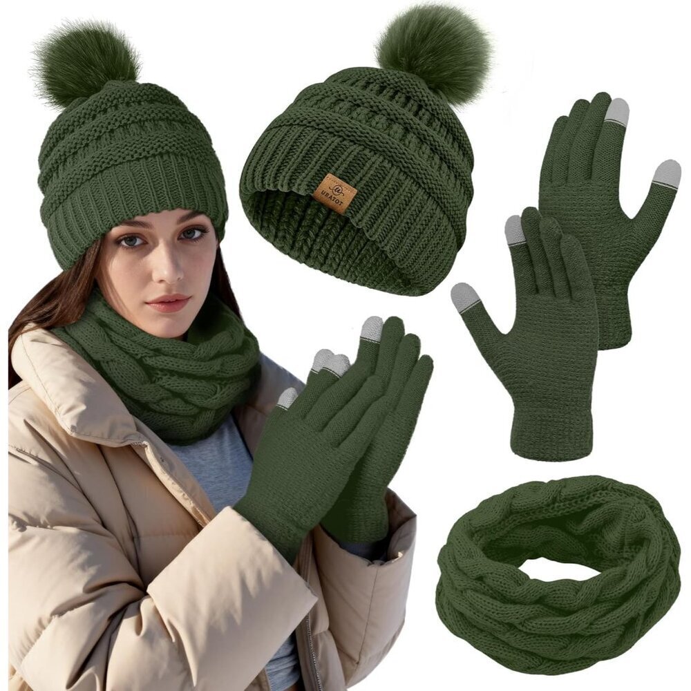 Winter Knit Set Beanie Scarf Gloves Warm Accessories for Men Women